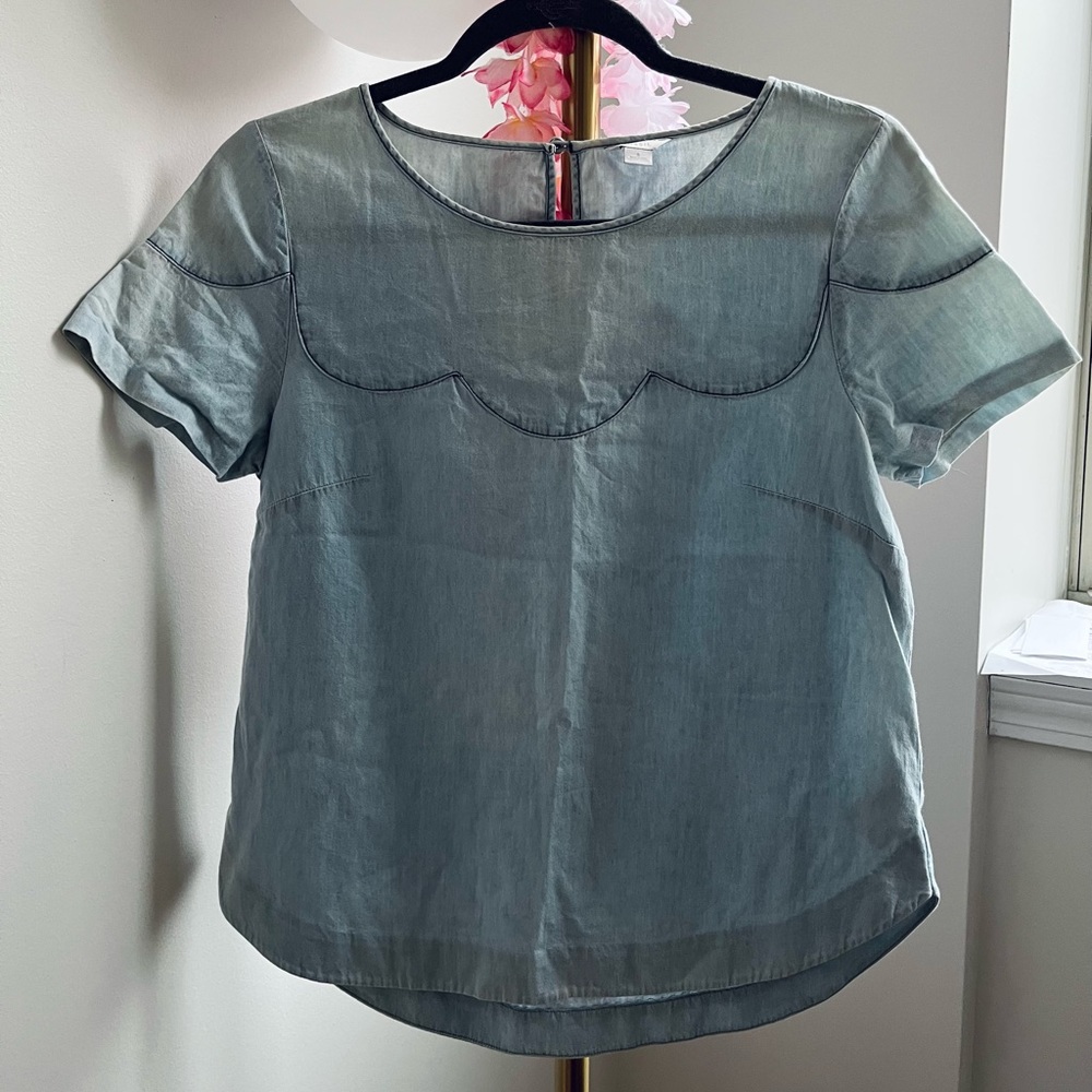 Fossil Scalloped Blue Chambray Blouse size small